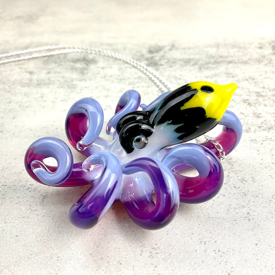 Purple Pansy Inspired Octopus Pendant Necklace