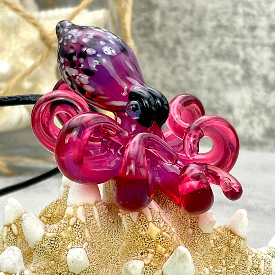 Telemagenta Octopus Pendant with Black & White Accent Speckles