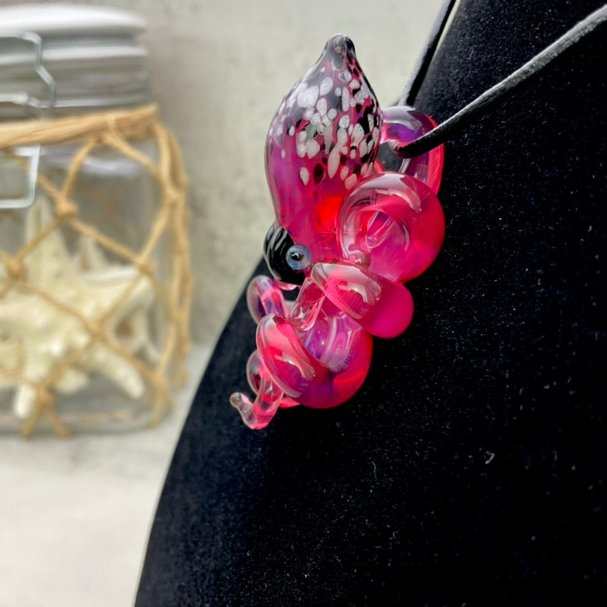 Telemagenta Octopus Pendant with Black & White Accent Speckles