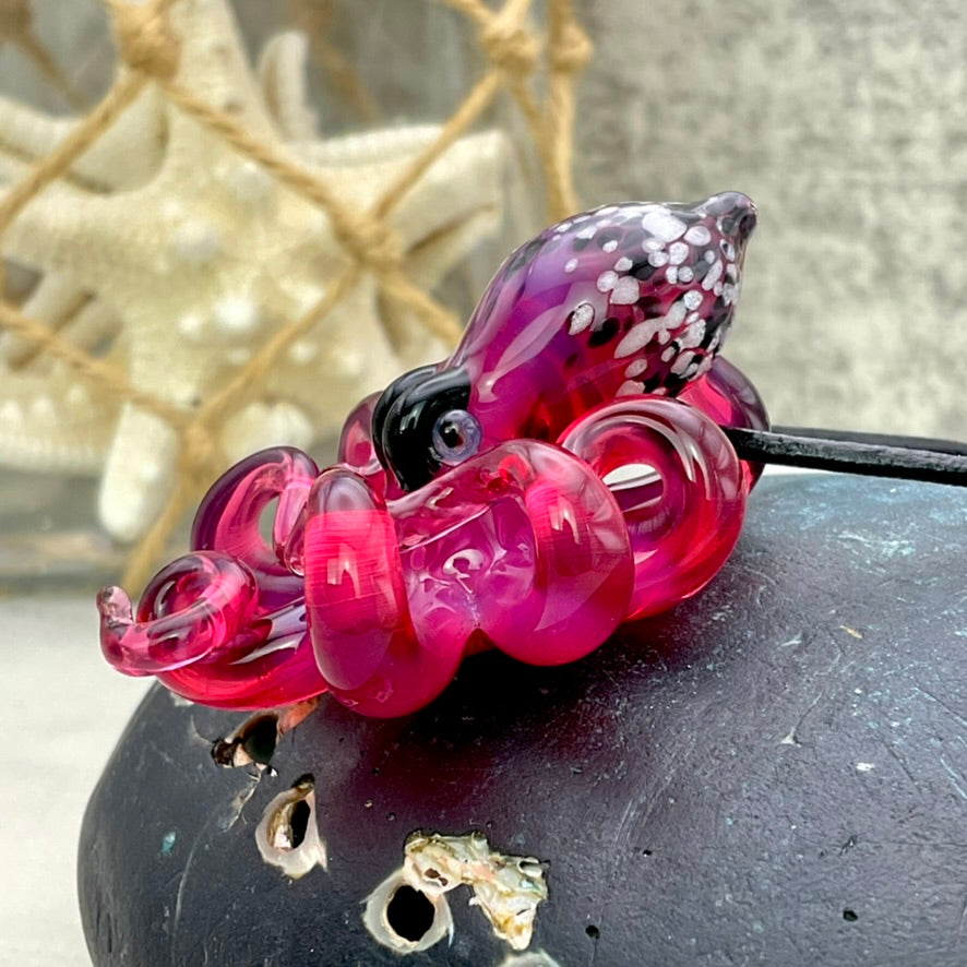 Telemagenta Octopus Pendant with Black & White Accent Speckles
