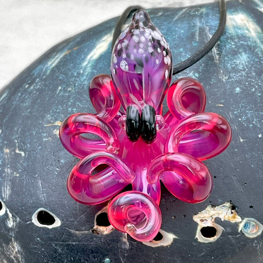Telemagenta Octopus Pendant with Black & White Accent Speckles