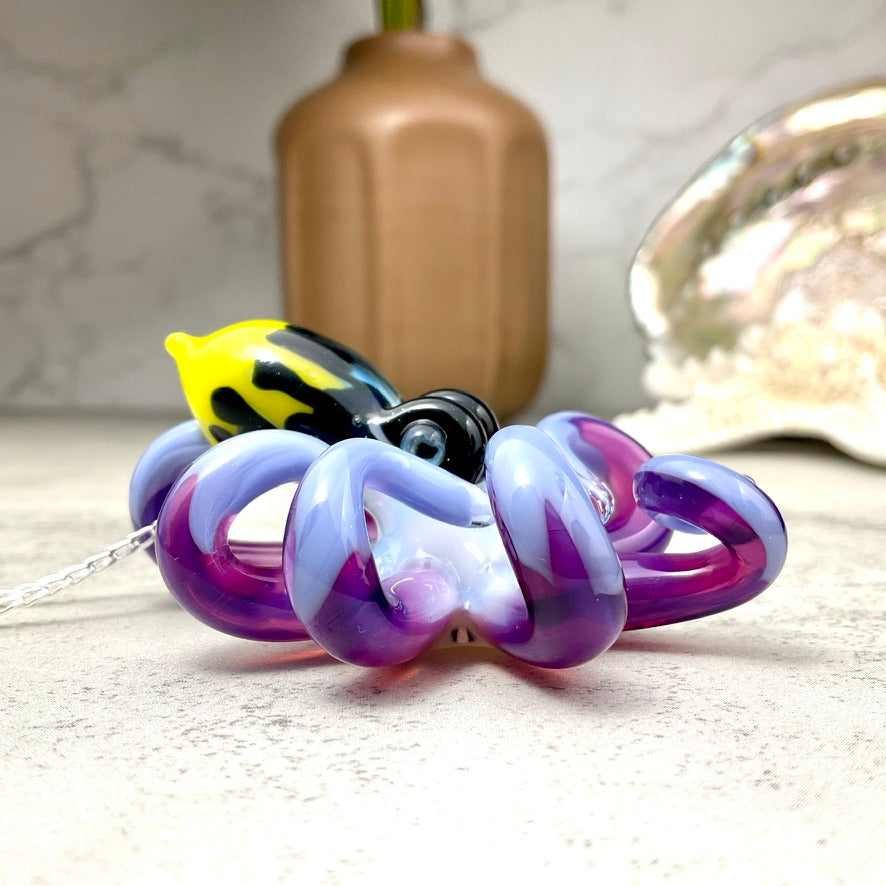 Purple Pansy Inspired Octopus Pendant Necklace