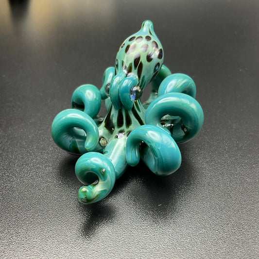 Silver Teal Octopus Pendant with Green Exotic Accents