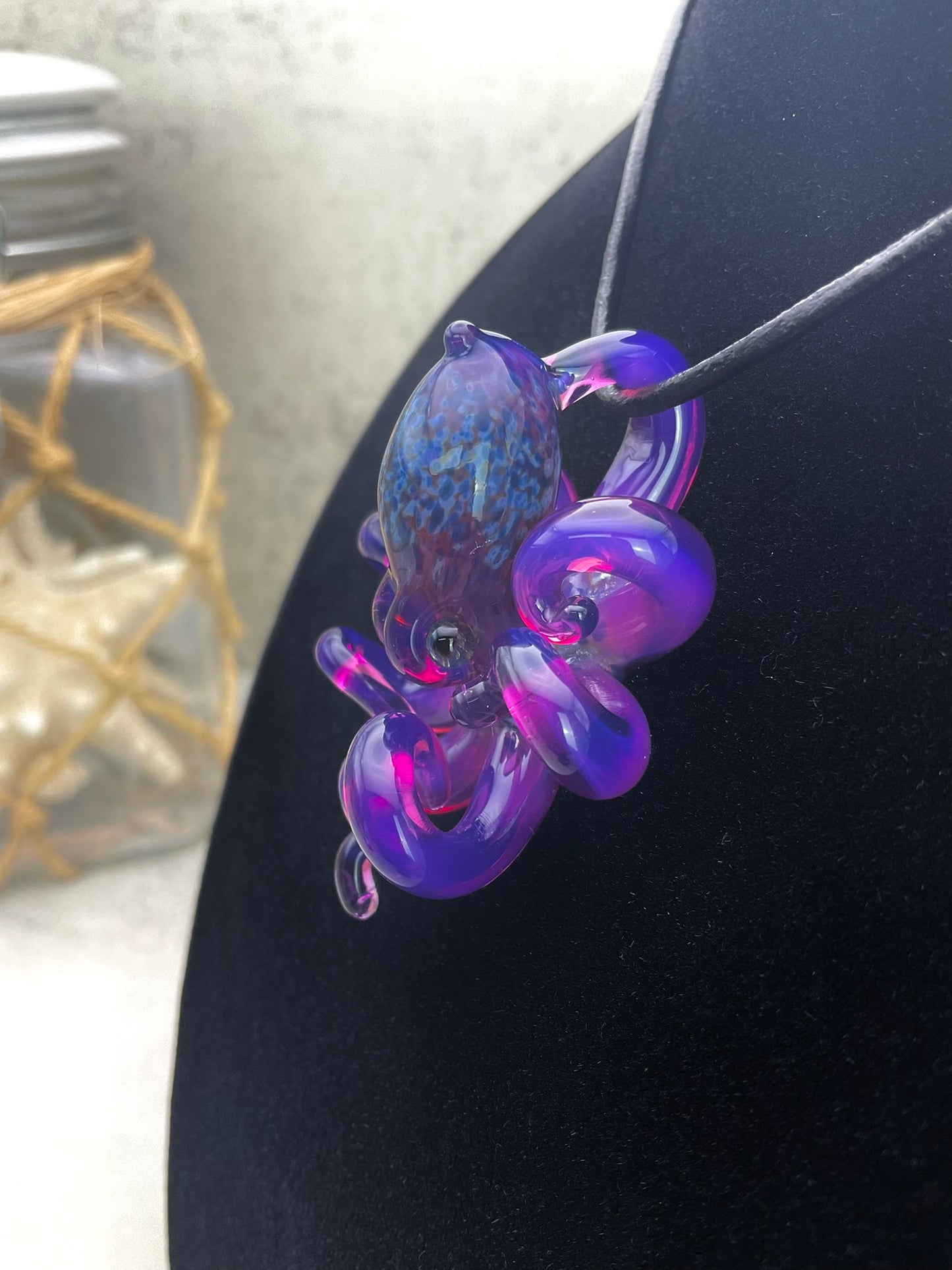 Royal Jelly Purple Octopus Pendant with Amber Purple Accents