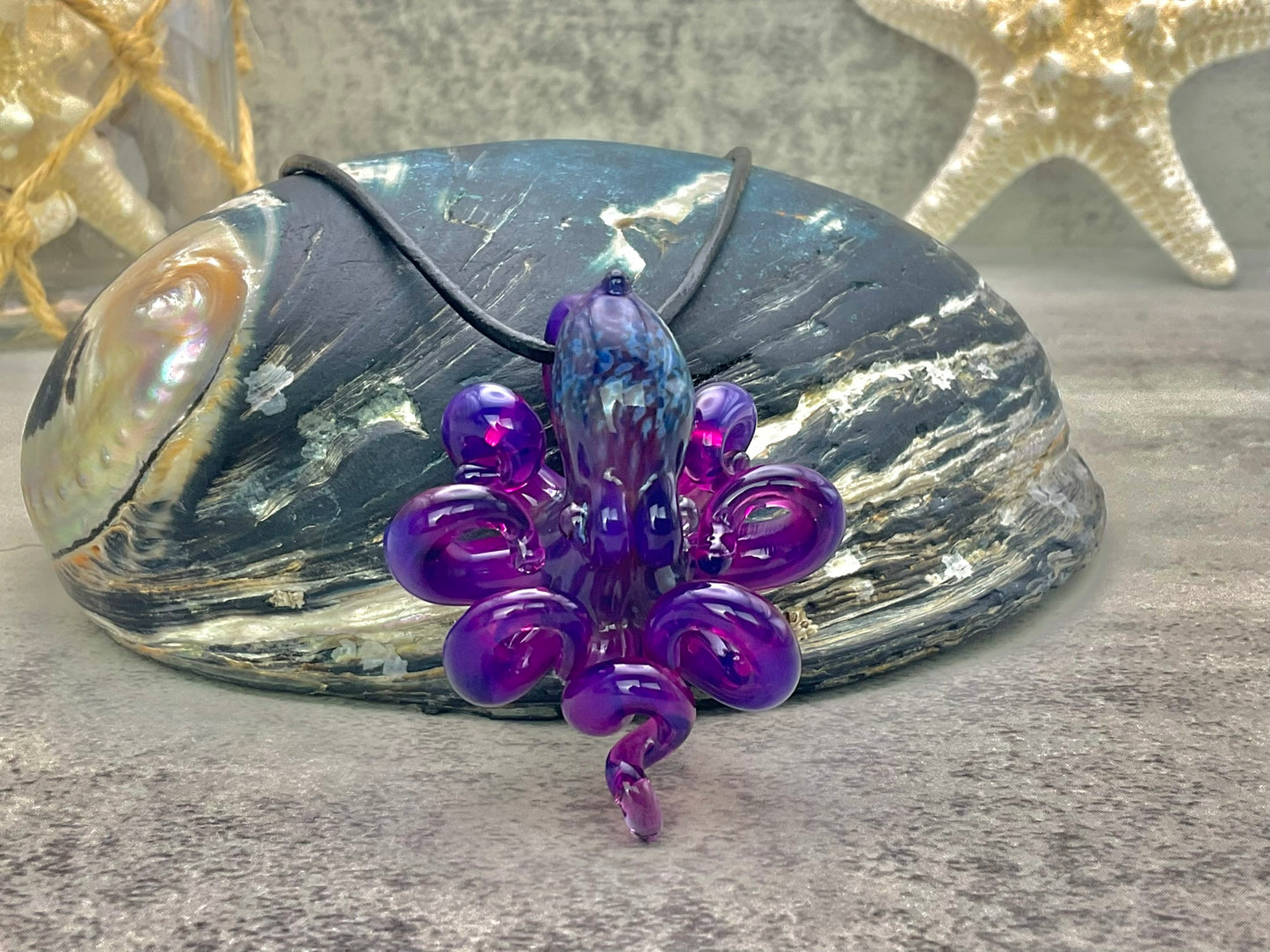 Royal Jelly Purple Octopus Pendant with Amber Purple Accents