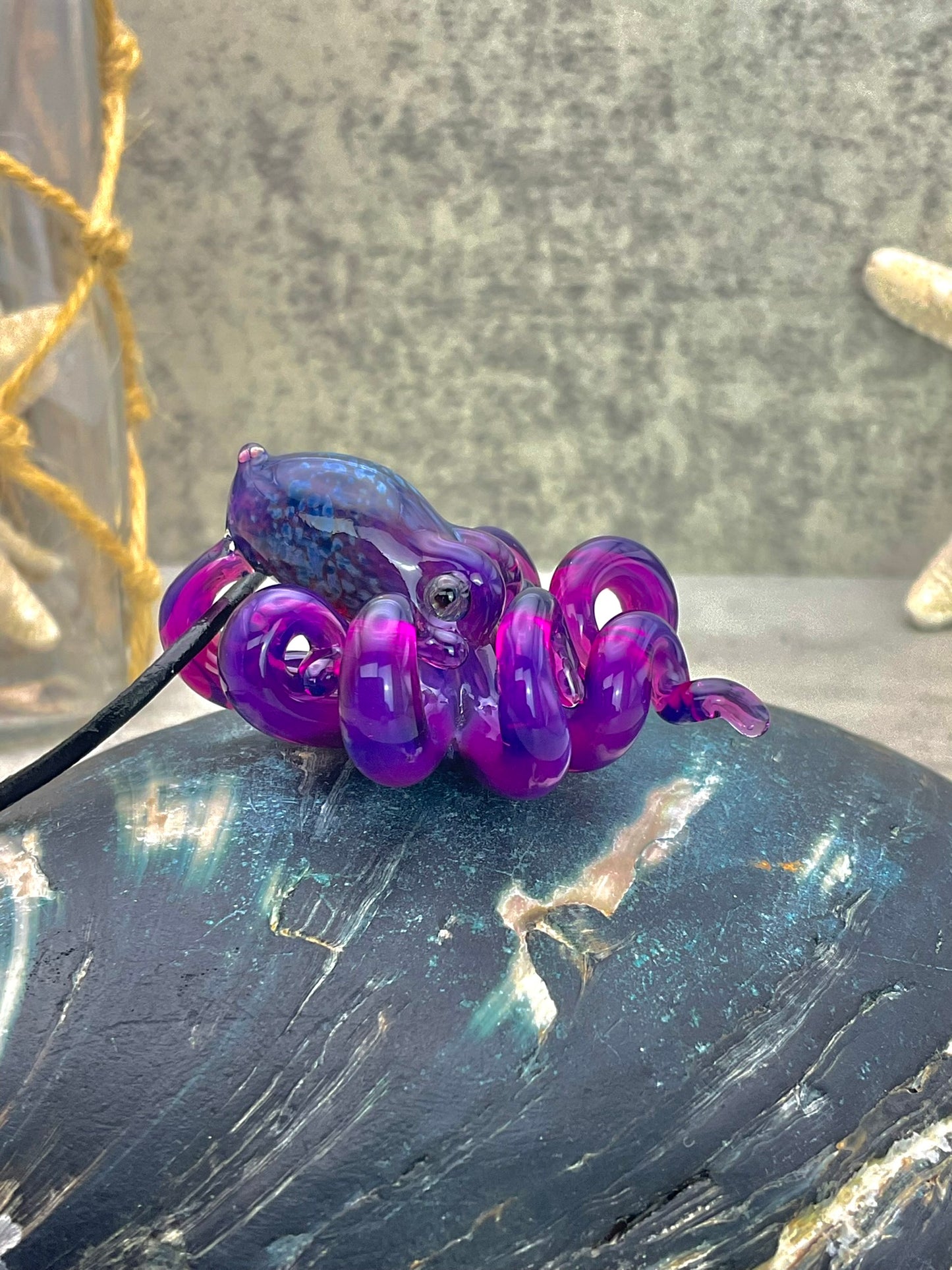 Royal Jelly Purple Octopus Pendant with Amber Purple Accents