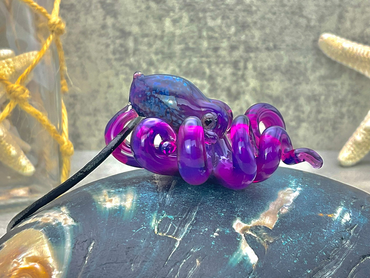 Royal Jelly Purple Octopus Pendant with Amber Purple Accents