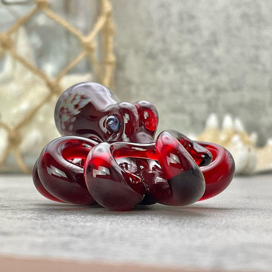 Red Half Blood Octopus Pendant with Black and White Accents