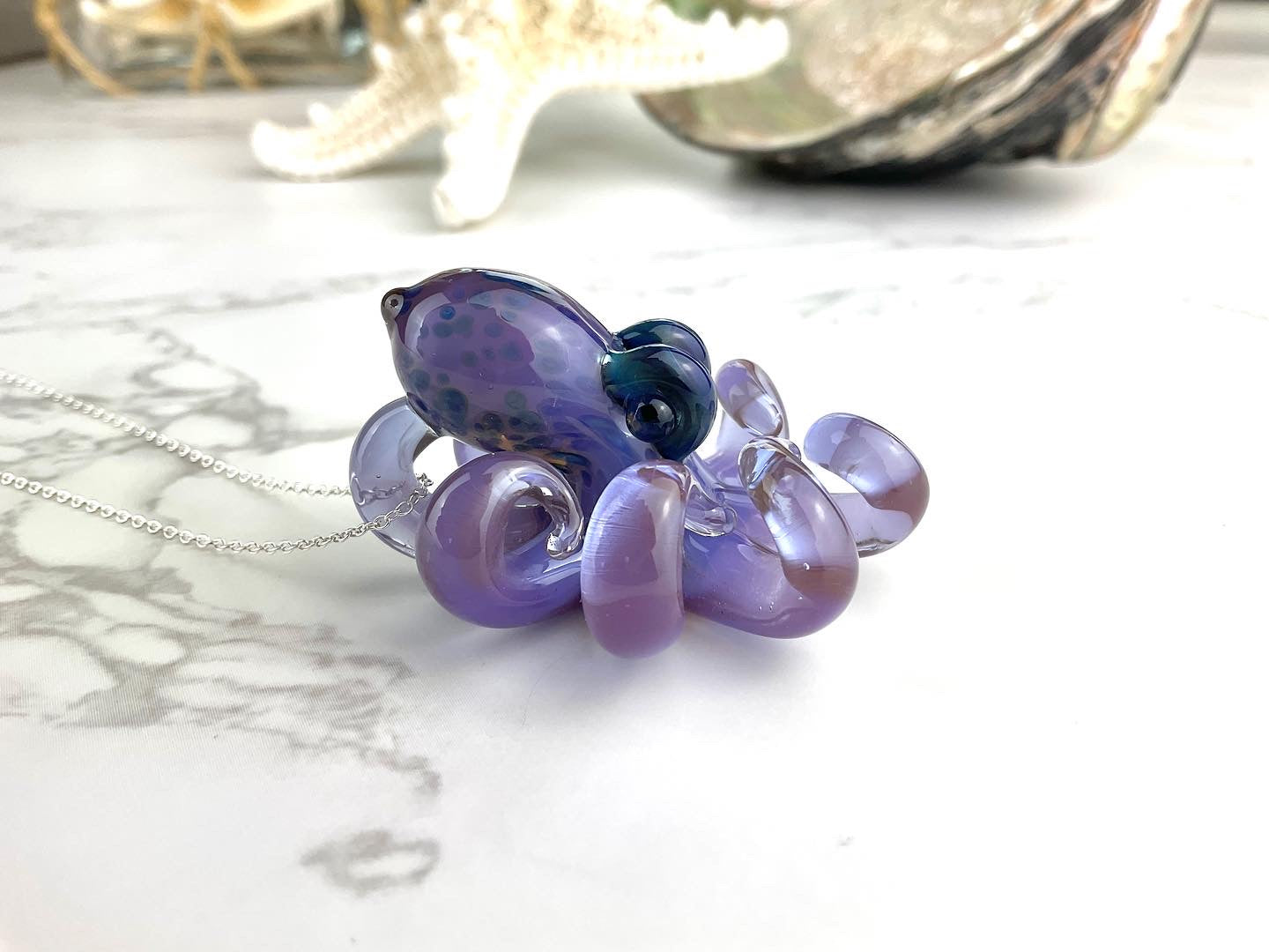 Opal Lavender Octopus Pendant with Blue Green Accents