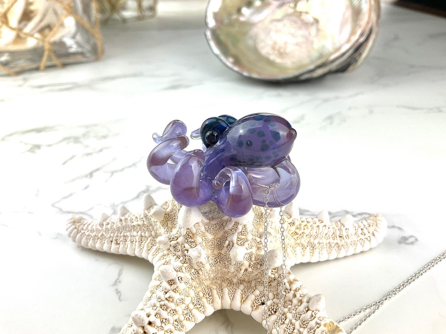 Opal Lavender Octopus Pendant with Blue Green Accents