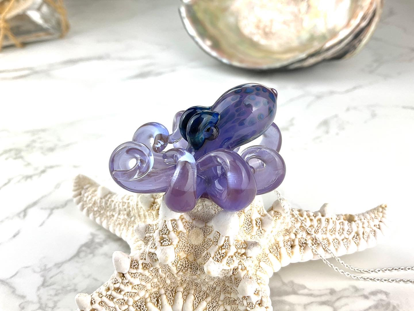 Opal Lavender Octopus Pendant with Blue Green Accents