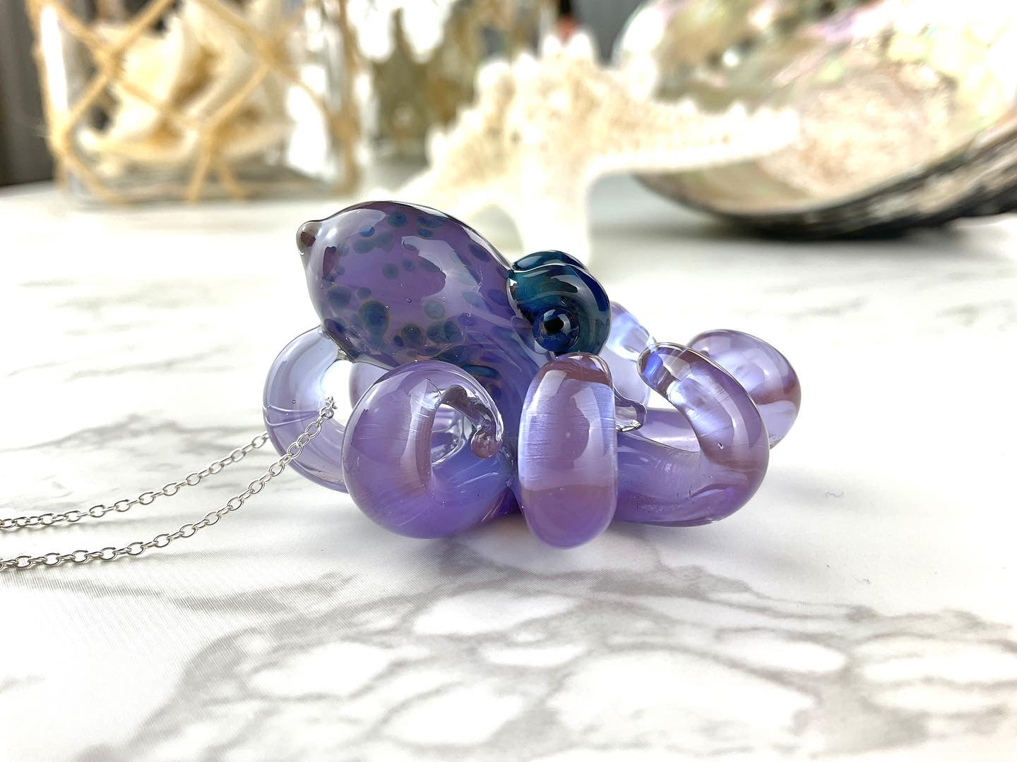 Opal Lavender Octopus Pendant with Blue Green Accents